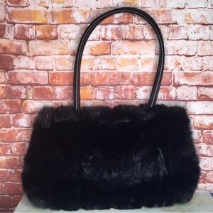 Vintage Signature Club A Black Faux Fur Tote